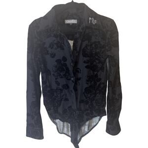 Black Velvet Burnout Bodysuit Kingsville sz L thermal camo back long sleeve goth